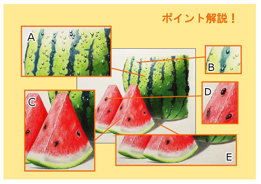 色鉛筆でスイカをリアルに描こう みずみずしいスイカの描き方をポイント解説 イラスト日和