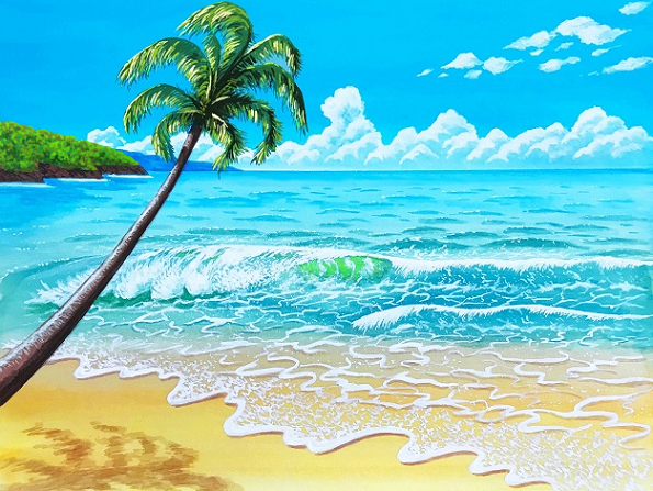 ステップアップ講座 水彩絵の具で描く 南国のビーチ のご案内です イラスト日和